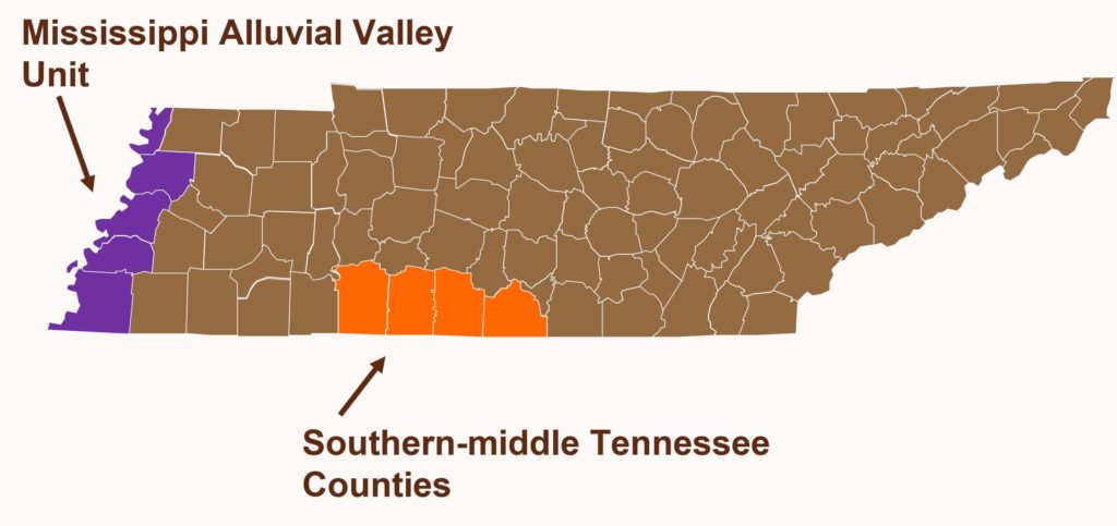 Map of Tennessee's 2022 spring turkey season units