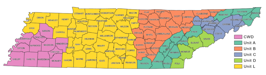 Map of Tennessee's deer hunting units