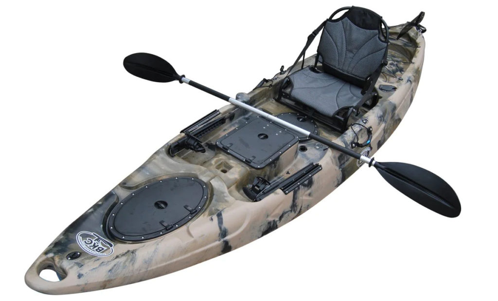 Photo of a Brooklyn Kayak Company RA220 kayak in camouflage, our pick for best hunting kayak.