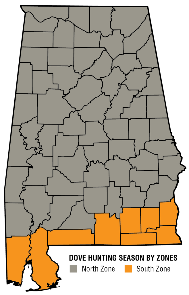 Map of Alabama dove season zones.