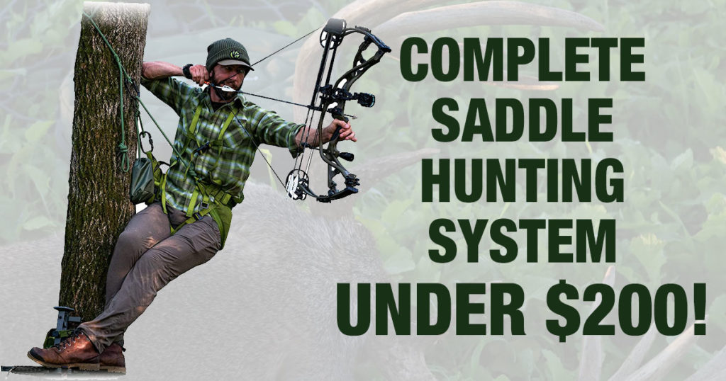 Bowhunter in tree using XOP saddle hunting system