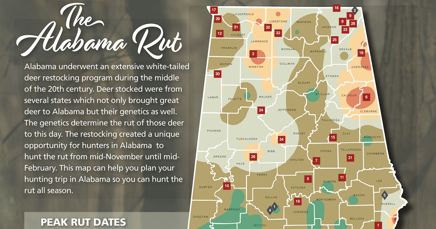 Map of Alabama rut dates.